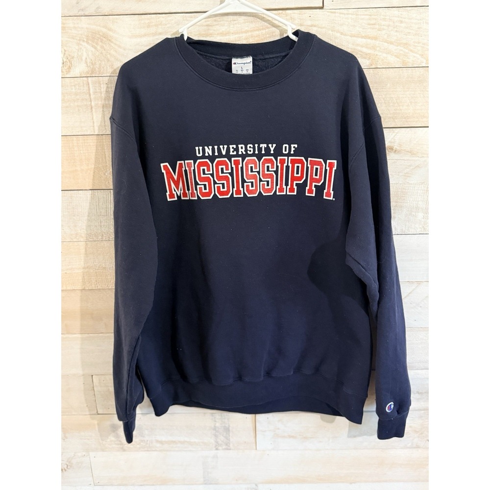 Ole Miss University Blue Champion Sweatshirt Size Large Fast Ship